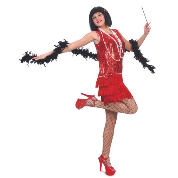 Funny Fashion Costume Standard Size 10-12 Flirty Flapper Dress Red Sequins NEW - Picture 1 of 8